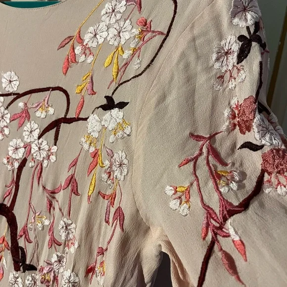 ASOS Pink Embroidered Cherry Blossom Maxi Dress W/Short Sleeves Women’s Size 8 - Picture 5 of 10